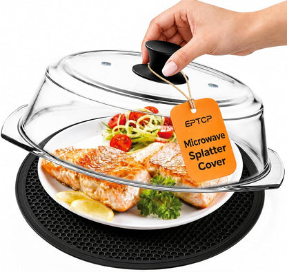 Glass Microwave Cover for Food with Silicone Mat