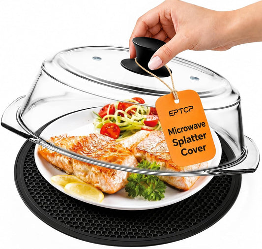 Glass Microwave Cover for Food with Silicone Mat