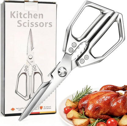 Stainless Steel Kitchen Shears, Multi-Purpose Sharp Cooking Scissors, Dishwasher Safe & Rust-Resistant, Ideal for Cutting Turkey, Bones, Scaling Fish, Opening Beer Bottles and Cracking Walnuts