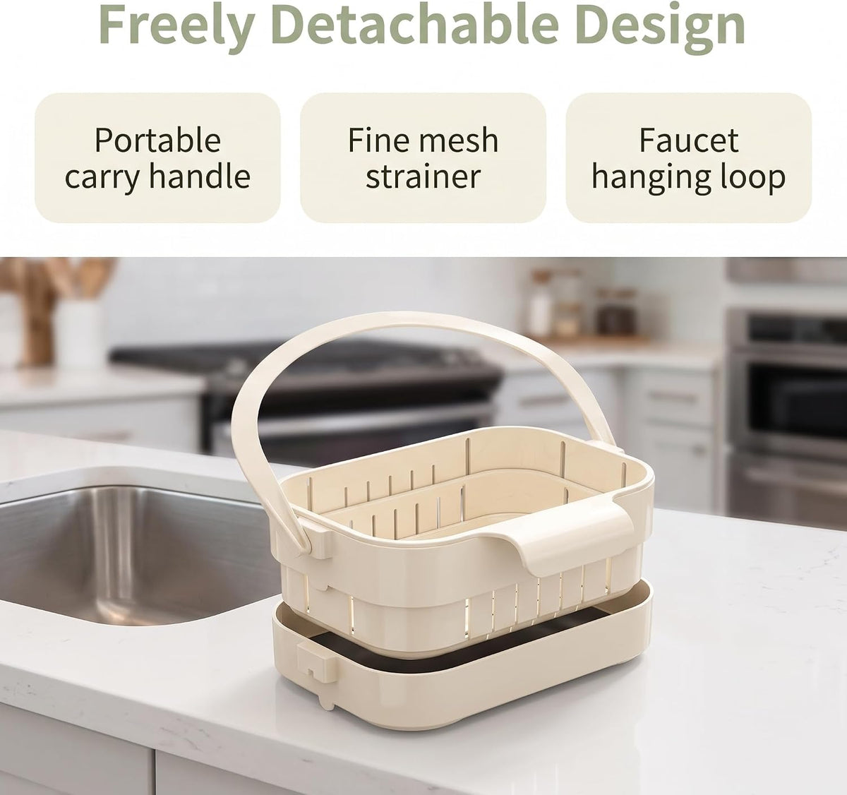 Foldable Kitchen Sink Strainer, Removable Residue Filter, No-Drill Hanging Drain Rack Food Catcher, Stretchable Kitchen Colander with Flip Cover