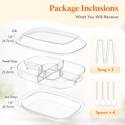 Lifewit Chilled Serving Tray for Parties, 15" Divided Shrimp Cocktail Serving Dish with Lid, Plastic Taco Platter, Ice Serving Bowl for Veggie, Fruit, Salad, Mimosa Bar Supplies in Party/Buffet