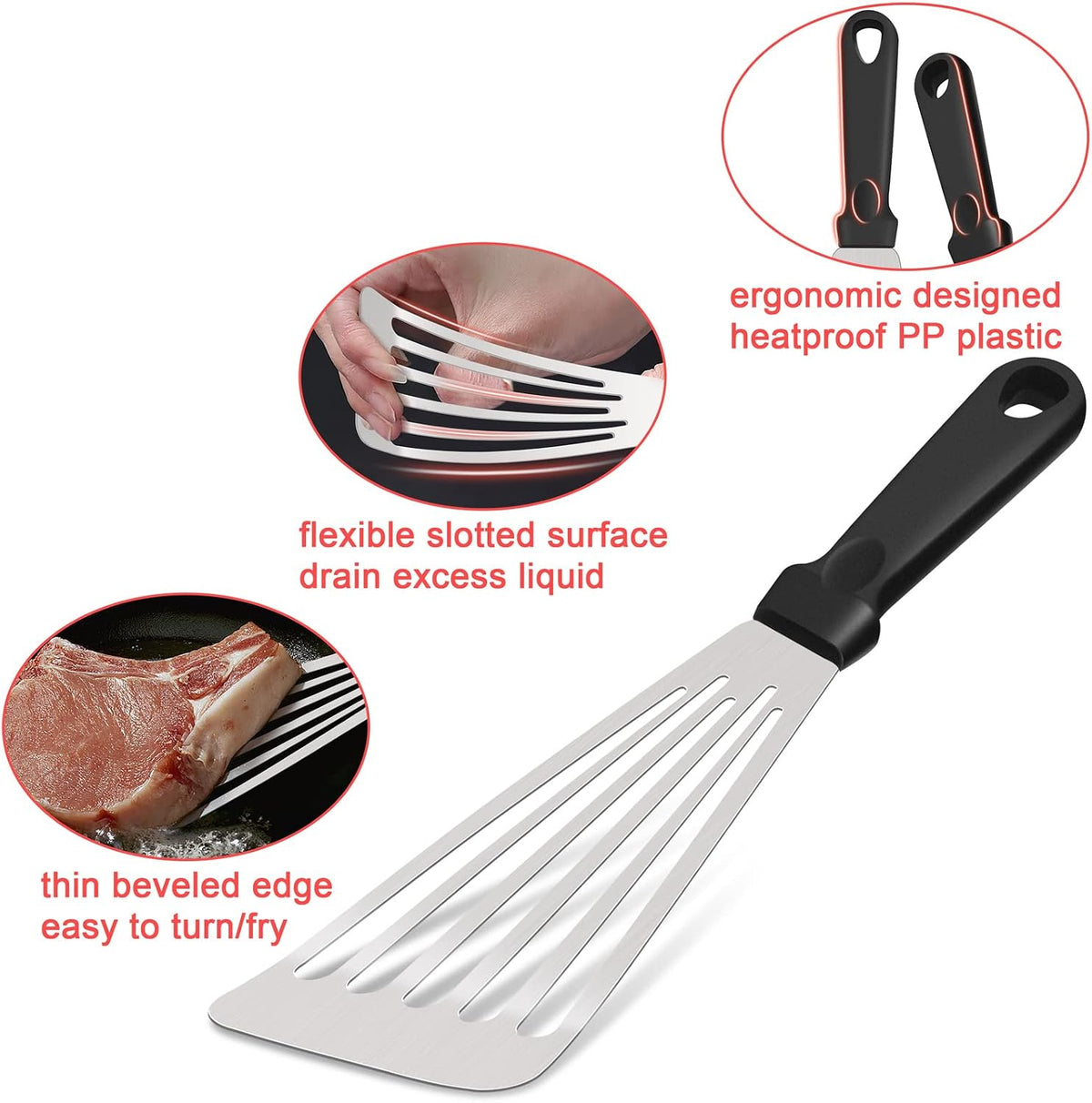 HaSteeL 2 Pack Stainless Steel Fish Spatula, Metal Slotted Turner Set, Griddle Grill Spatula for Kitchen Cooking, Flipping, Turning, Frying $ Grilling, Full Tang ABS Handle, DIshwasher Safe