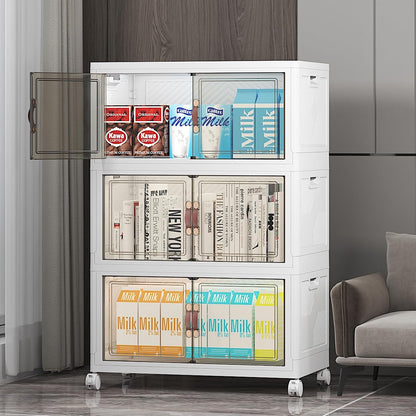 UAMFURI 720QT Stackable Storage Bins with Lids, Extra Large Storage Cabinet with Doors and Wheels, Collapsible Plastic Storage Box for Bedroom Dorm Office Garage