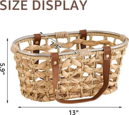 Egg Baskets for Collecting Fresh Eggs Farmhouse Handmade Wicker Hyacinth Egg Collecting Basket with Handle