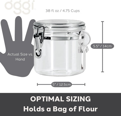 OGGI Clear Canister Airtight 28oz - Clamp Lid & Spoon - Airtight Food Storage Containers, Ideal for Kitchen & Pantry Storage of Bulk, Dry Food Including Flour, Sugar, Coffee, Rice, Tea, Spices & Herbs