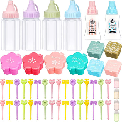 50 Pcs Kids Bento Box Accessories Including Food Picks Mini Condiment Bottles Ketchup Squeeze Bottles, Mini Soy Sauce Container with Funnel for Kids School Bento Camping Office Accessories (Animal)