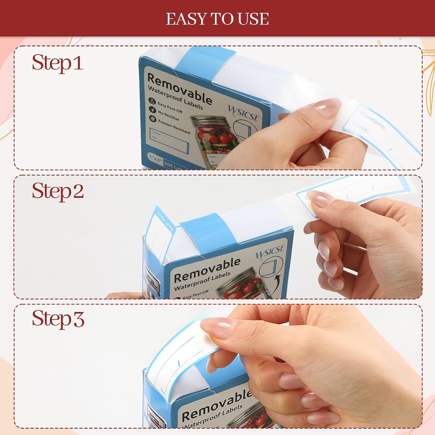 1000 PCS Removable Freezer Labels with Dispenser - 1" x 3" Food Labels for Containers Freezer Tape, Easy to Peel Off, No Residue (Blue+ Red)