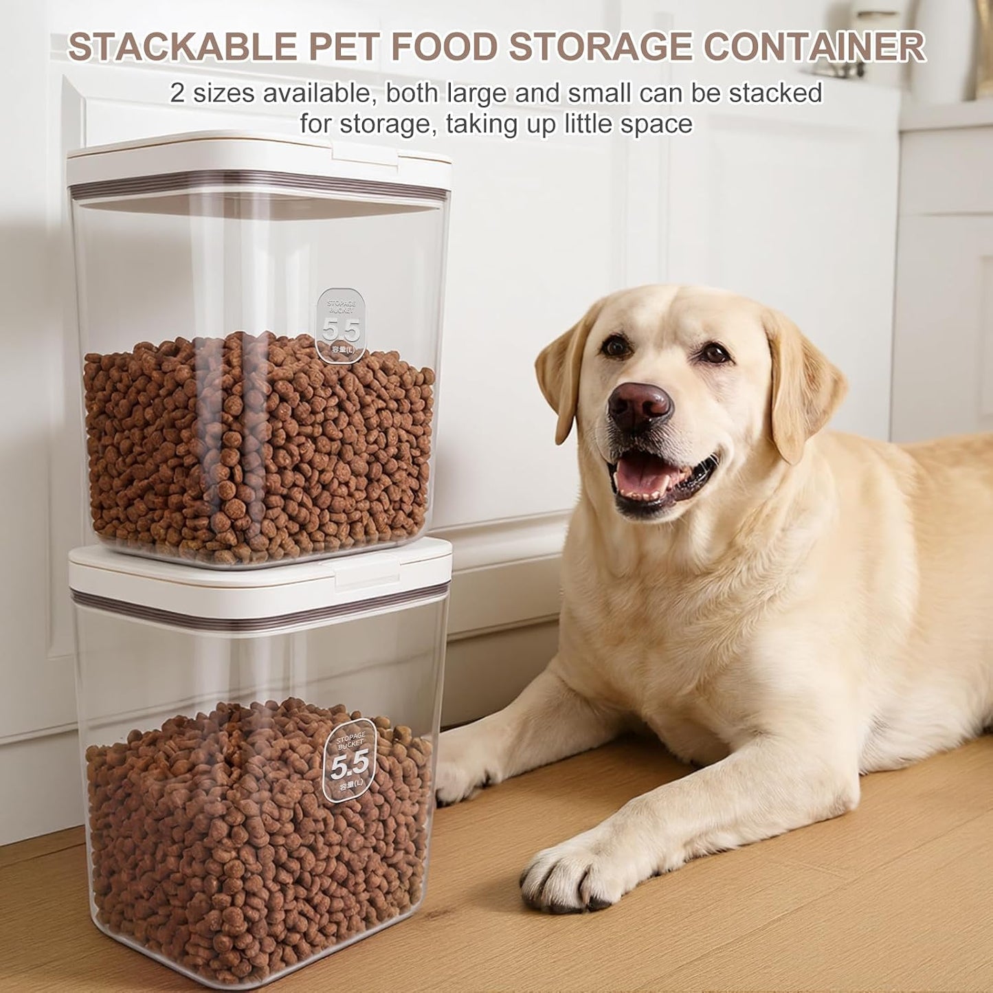 LEAWALK 10Lbs/10.57Qt Airtight Dog Cat Food Storage Container and Dog Treat Containers BPA-Free, PET Clear Stackable Pet Storage Bin, Pop Top, 1-Cup Scoop for Pet Food/Rice/Flour/Bread/Grains