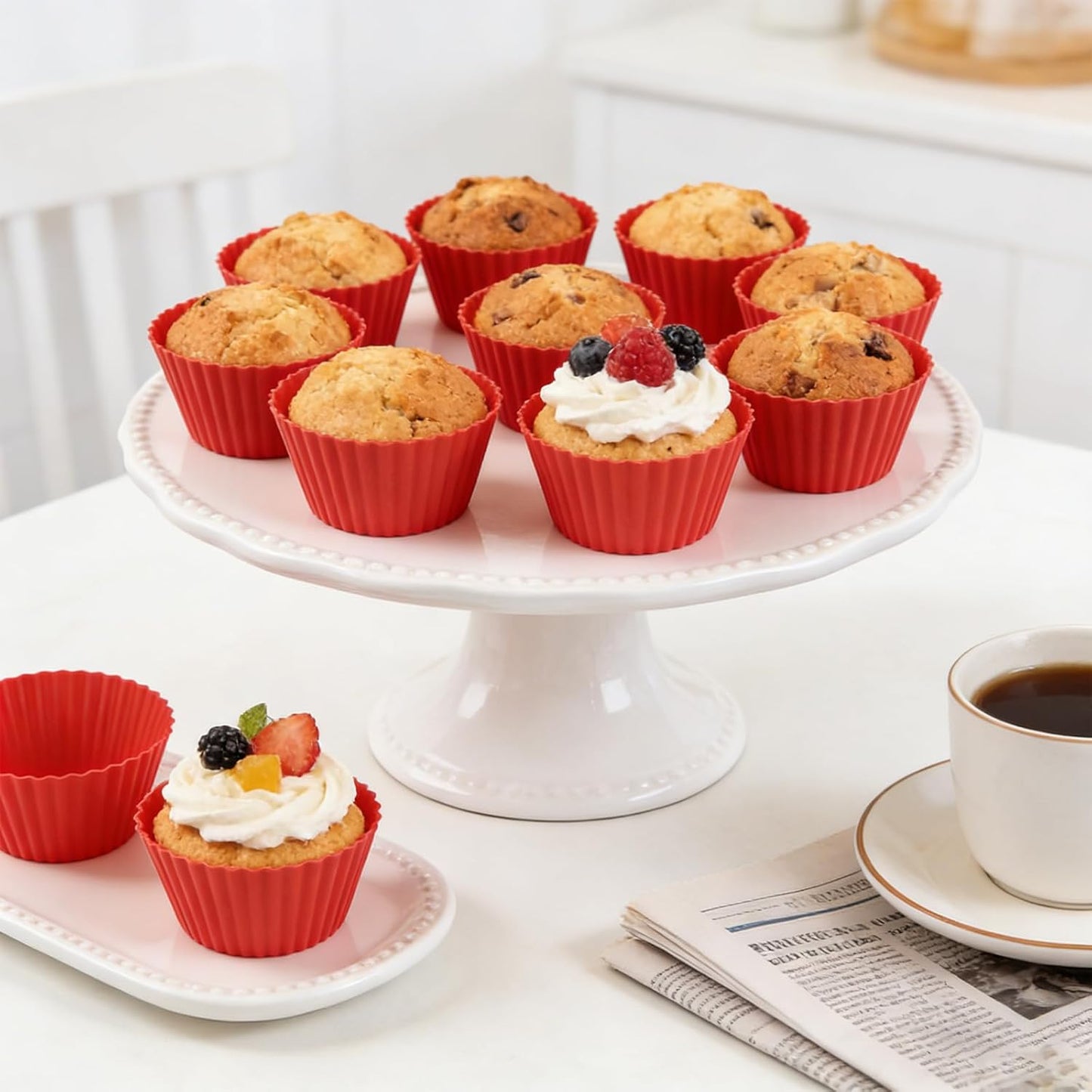 Silicone Muffin Pans for Baking Reusable & Non-stick Silicone Muffin Cupcake Liners Set 12 Pack Red