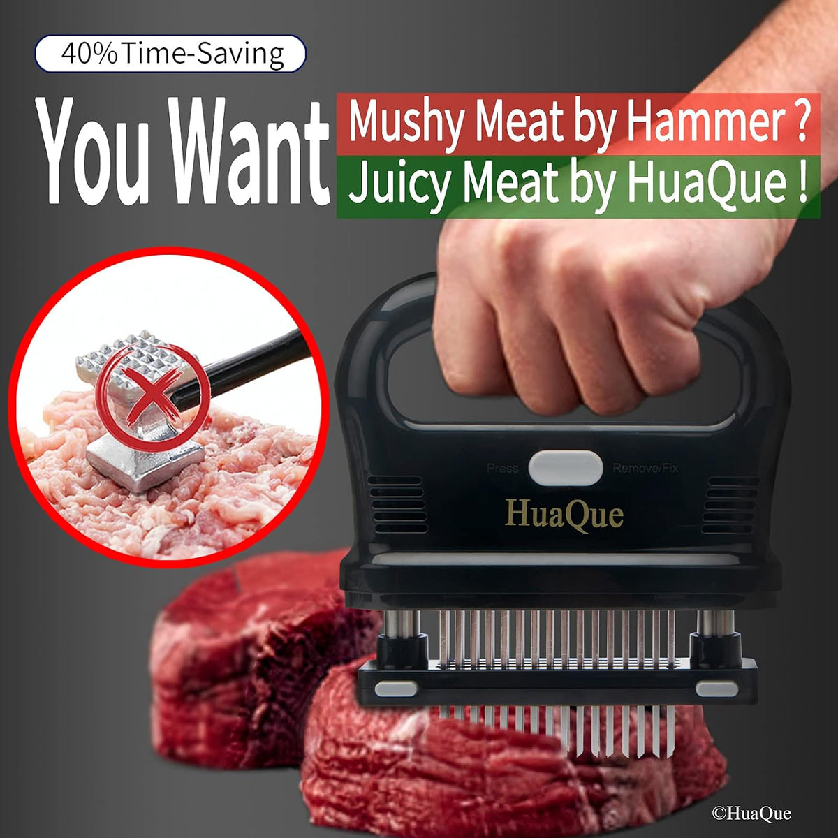 Meat Tenderizer, 48 Stainless Steel Needle Blade, Cleaning Brush and Safety Helmet, Used to Tenderize Steak, Chicken, Perfect for Family BBQs, Great Cooking Gift for Dad, Mom, Husband, Wife