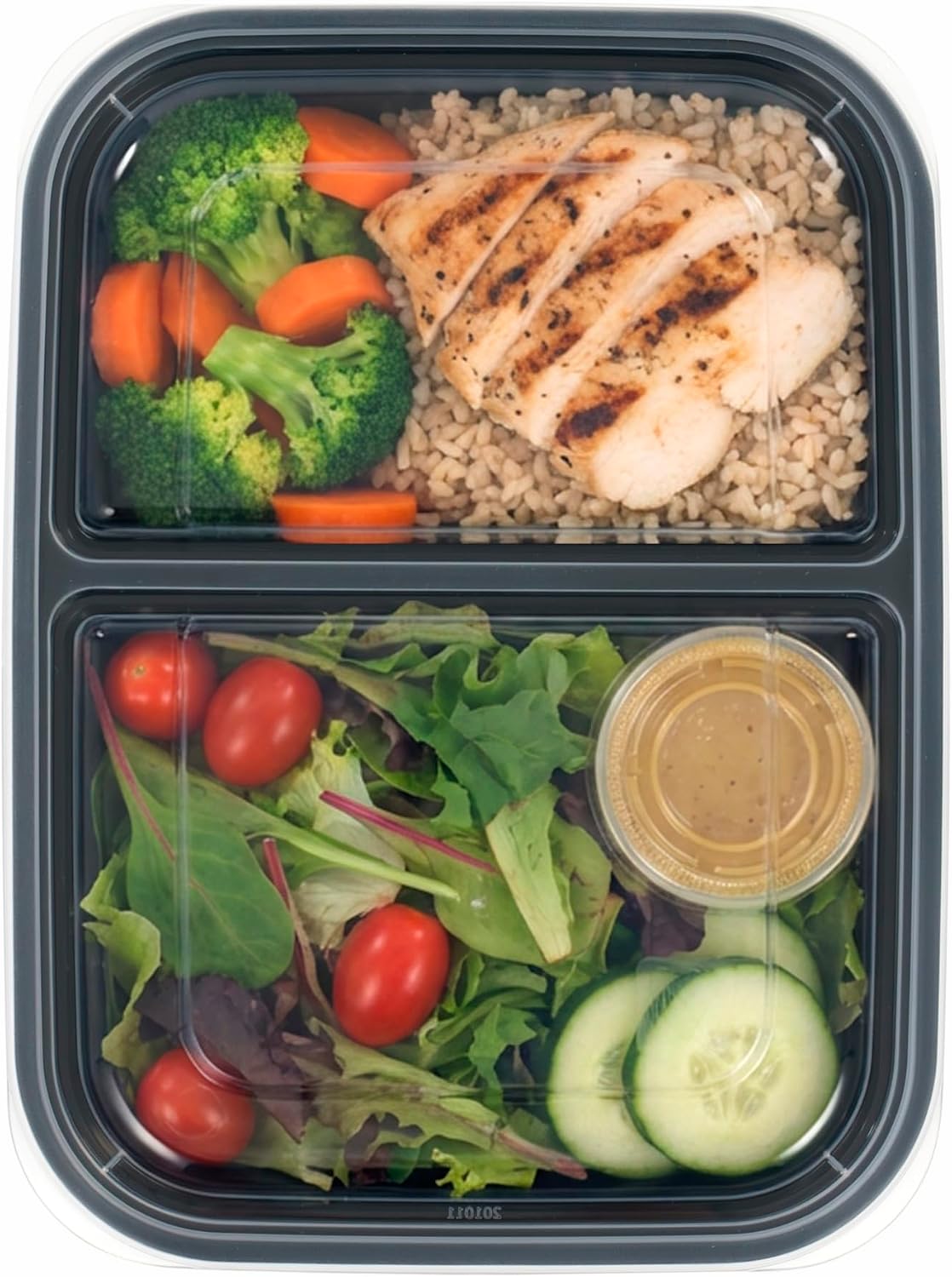 IRIS USA Meal Prep Containers, 36oz - 50 Pack (100-Piece) 3-Compartment Reusable Food Storage Containers with Lids, Plastic Kitchen Food Prep To Go Lunch Box, Microwave Freezer Dishwasher Safe, Black