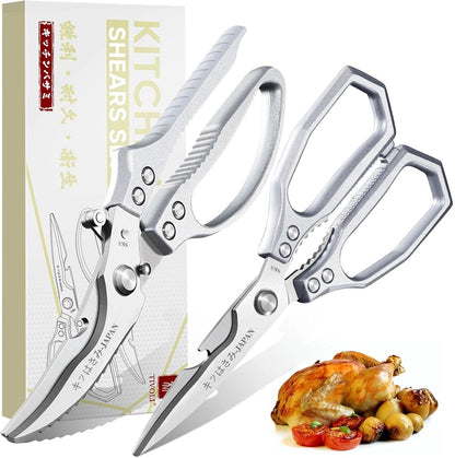 TIVOLI Kitchen Scissors Set Silver,Japanese Stainless Steel Kitchen Shears for Food, Heavy Duty Poultry Shears, Food Scissors for Meat,Chicken Bones and Turkey,Ideal Gift