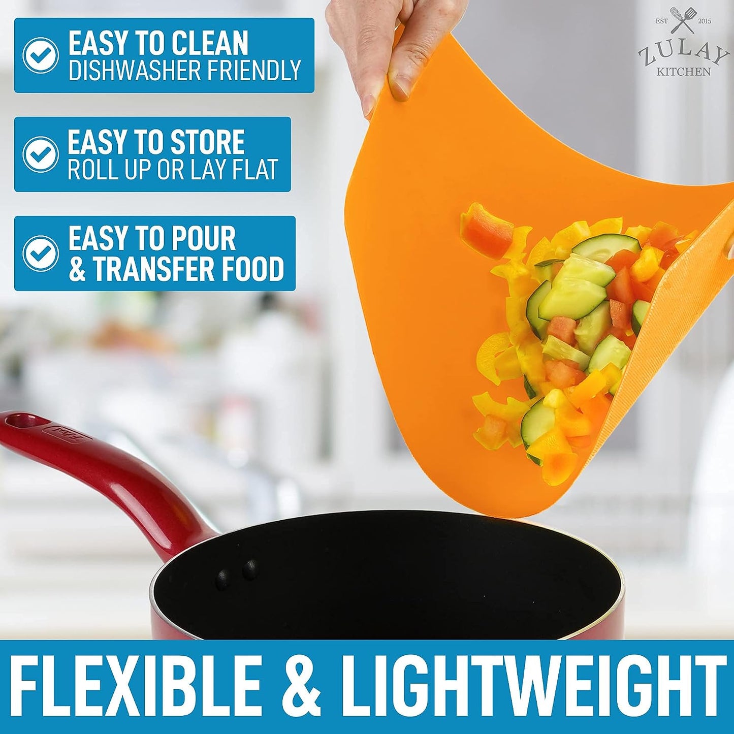 Zulay Kitchen Non-Slip Flexible Cutting Board Set - Dishwasher Friendly Cutting Mats For Cooking - Thick & Durable Flexible Cutting Mats - Non-Porous Cutting Board Mat Set of 3