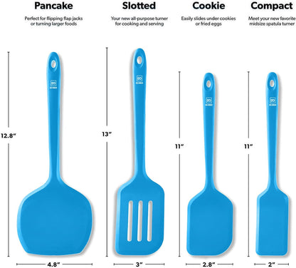 DI ORO Silicone Turner Spatula Set - Kitchen Spatulas for Nonstick Cookware - Cooking Utensils for Flipping Eggs & Pancakes - 600°F Heat-Resistant BPA Free Turners - Dishwasher Safe (4pc, Black)
