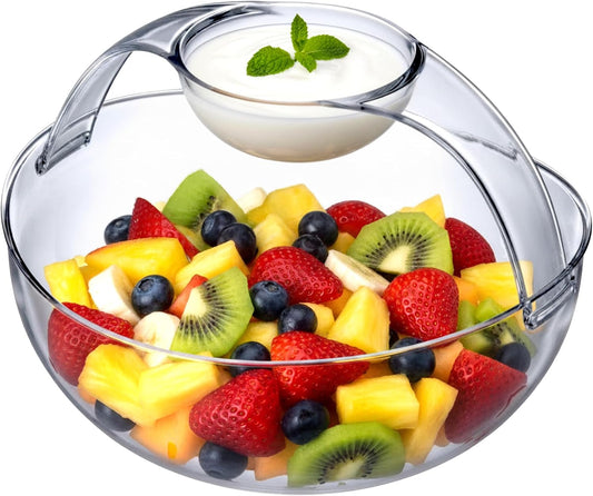 Amazing Abby - Charlotte - Plastic Chip and Dip Bowl, Clear Serving Platter, Unbreakable Party Appetizer Tray, BPA-Free, Dishwasher-Safe, Great for Chips, Salsa, Veggies, Snacks, and More
