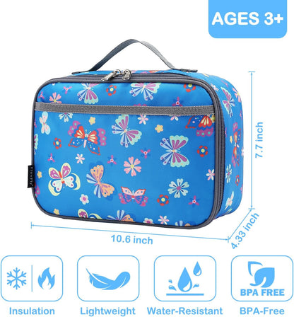 FlowFly Kids Lunch box Insulated Soft Bag Mini Cooler Back to School Thermal Meal Tote Kit for Girls, Boys, Black