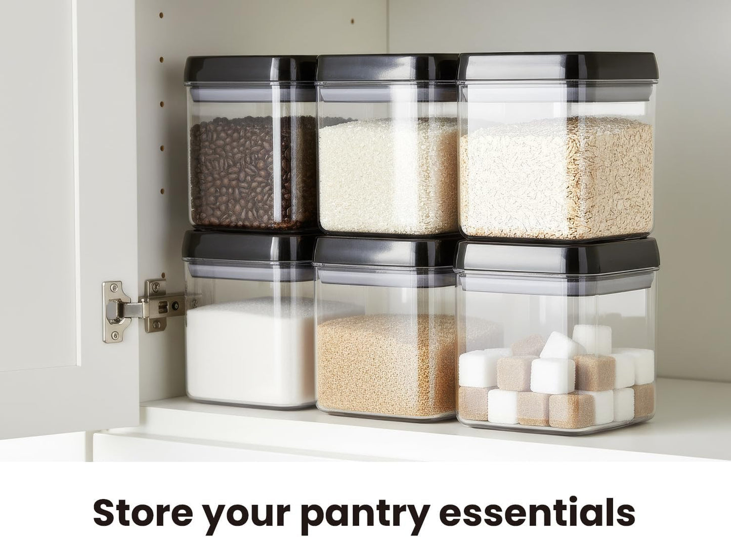 Felli Flip Tite Storage Container with Lid 4” RECTANGULAR Airtight Ring Flip Top, Stackable Kitchen Counter Pantry Organizer Acrylic Canister Jar for Pasta Spaghetti Cereal Granola Coffee (1.9qt)