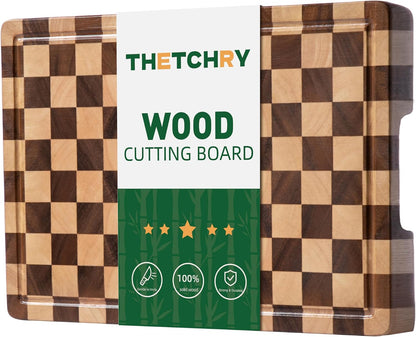 THETCHRY Cutting Boards for Kitchen, Checkered Walnut Wooden Cutting Board
