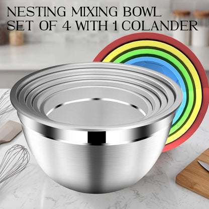 DUTZUN Mixing Bowls with Lids Set - 16pcs Stainless Steel Mixing Bowl Set with Colander, 3 Grater Attachments, Non-Slip Bottom, Metal Nesting Bowls with Strainer for Mixing & Serving - Black