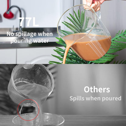77L 3 Pack Glass Measuring Cup Set (1 1/4, 2 & 4 Cup) [Insulated handle, V-Shaped Spout], High Borosilicate Liquid Glass Measure Cup for Kitchen, Easy To Read, Dishwasher, Freezer, and Microwave Safe