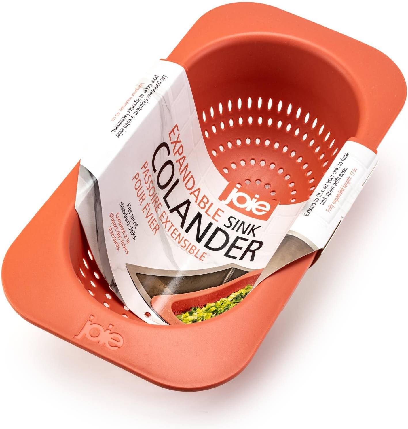 Joie Expandable Sink Colander, Fits Most Standard Sinks, Expands to 17in, Terra