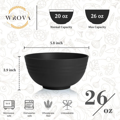 Wrova Wheat Straw Bowls for Kitchen set of 6,Anti-Scald Thick Soup Bowls 40oz,Microwave and Dishwasher Safe Bowl Sets, Unbreakable Cereal Bowl Sets. Vibrant Series