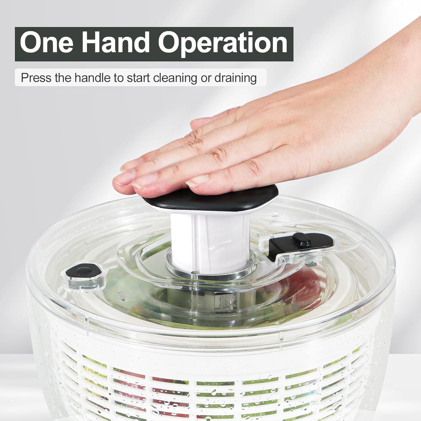 Smile mom Salad Spinner Large Lettuce Spinner Kitchen Gadgets, Large Salad Spinner Vegetable Washer, High Efficiency for Kitchen Washing & Drying Leafy Vegetables, One-Handed Easy Press 6.3 Qt White