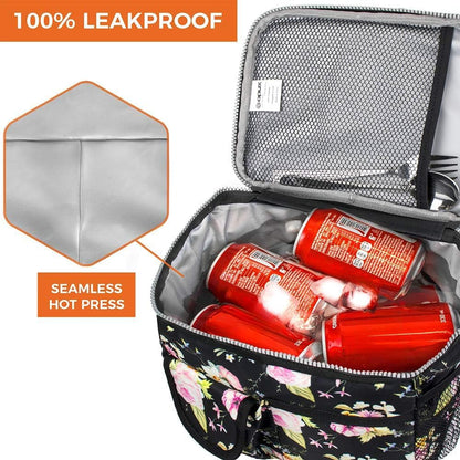 opux Insulated Lunch Bag Women Men, Dual Compartment Leakproof Lunch Box Adults Kids, Double Decker Meal Prep Bento Lunch Cooler Tote with Shoulder Strap for Work Office School Travel, Floral Purple