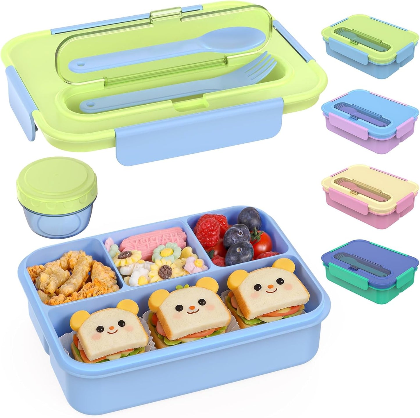 Caperci Bento Box for Kids - 50oz Larger Lunch Box Containers for Kids, Reinforced Leakproof, Built-in Sauce Cup, Utensils, 4 Compartments, BPA-Free Microwave & Dishwasher Safe (Lavender Pop)