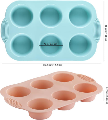 XZZWLL Silicone Muffin Pan, Food Grade Silicone Cupcake Molds for Baking Muffins and Cupcakes, 6-Cup Nonstick Cupcake Pan, Easy Cleaning and BPA-Free (Gray, Orange, Blue)