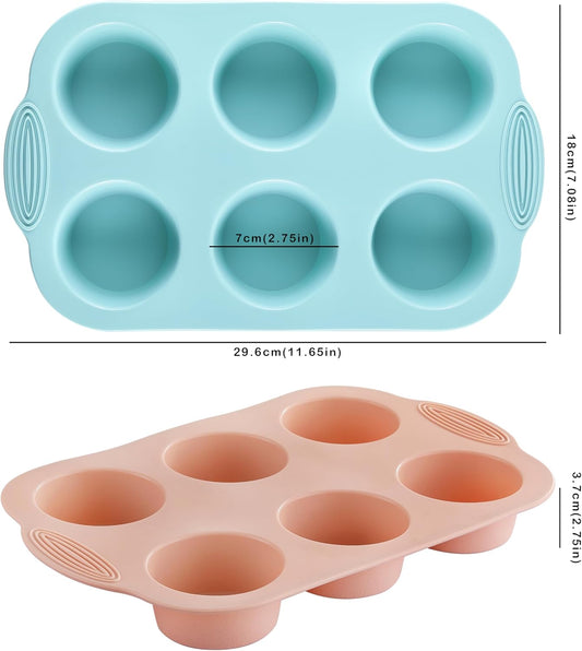 XZZWLL Silicone Muffin Pan, Food Grade Silicone Cupcake Molds for Baking Muffins and Cupcakes, 6-Cup Nonstick Cupcake Pan, Easy Cleaning and BPA-Free (Gray, Orange, Blue)