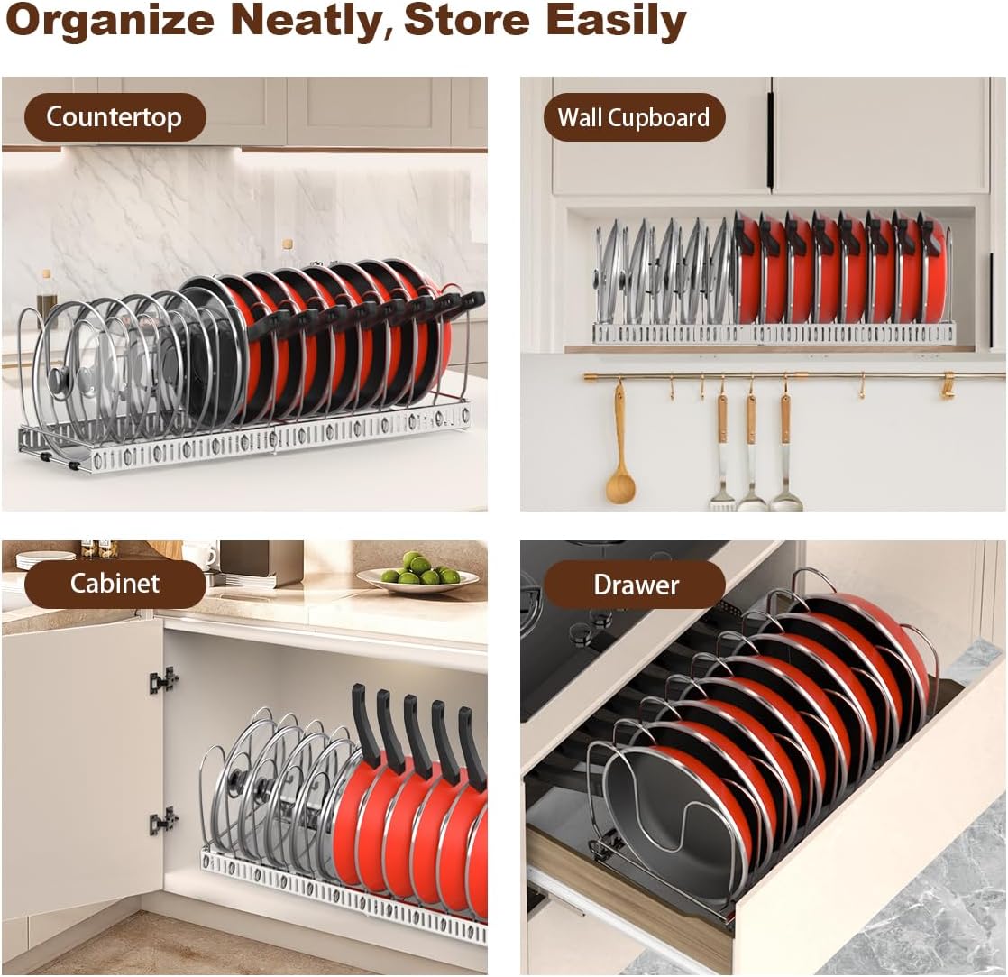 Housolution 2 Pack Pot and Pan Lid Organizer Holder Storage Rack, Black