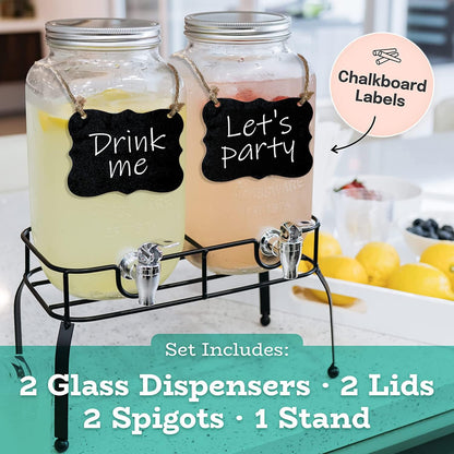 Estilo Gallon Drink Dispenser with Stand - Glass Beverage Dispenser with Stand for Weddings - Sun Tea Jar with Spigot 1 Gallon - Countertop Glass Water Dispenser for Lemonade and Parties
