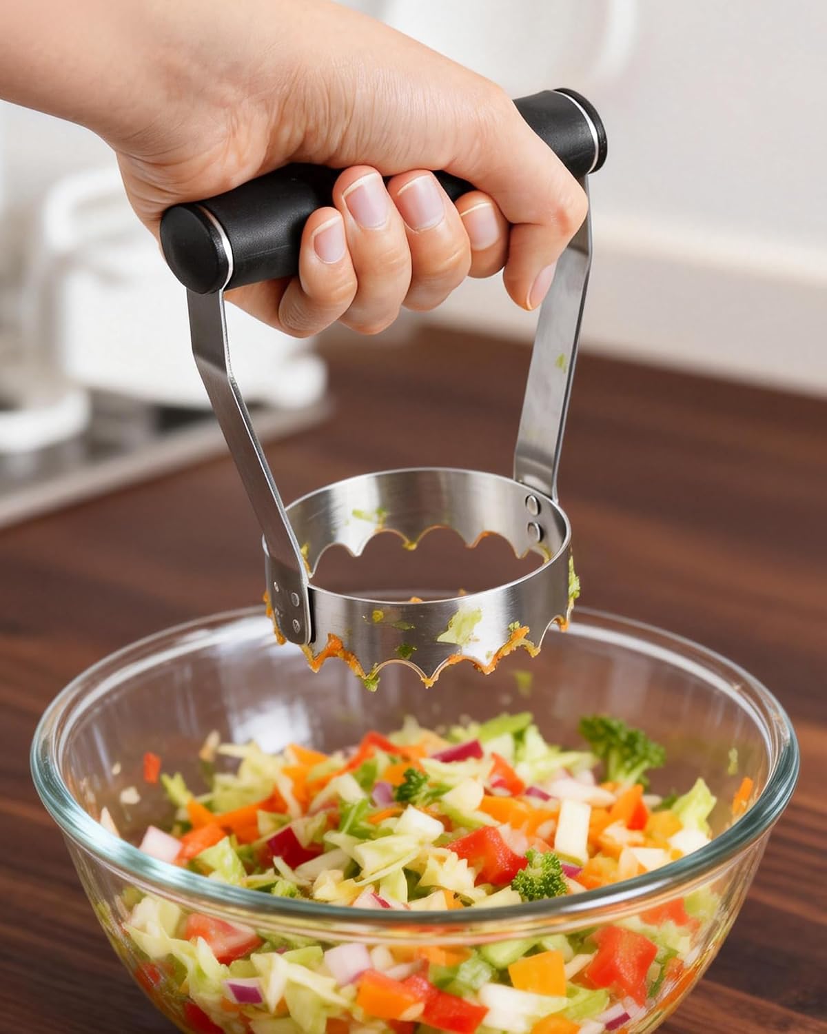 Serrated Hand Chopper for Kitchen, Metal Food Chopper Manual Hand