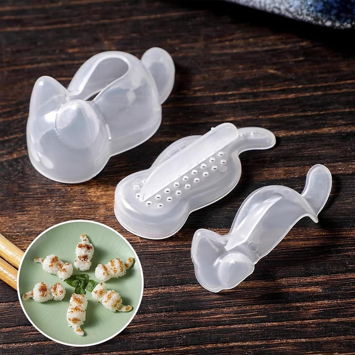 Cat Onigiri Mold Set Rice Ball Mold for Bento, Cat Shape Food Mold with Drain Holes for Rice Potato Carrot Puree(3 Pack)