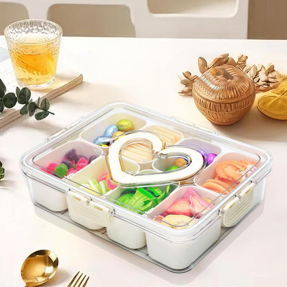 XING-RUIYANG Divided Serving Tray with Lid and Handle,Snackle Box Containers with 8 Compartment,Portable Snack Serving Platters Reusable Storae Organizer for Fruits,Nuts,Candy,Party,Picnic,Veggies