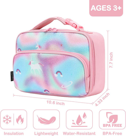 FlowFly Kids Lunch box Insulated Soft Bag Mini Cooler Back to School Thermal Meal Tote Kit for Girls, Boys, Astronaut - Colors B