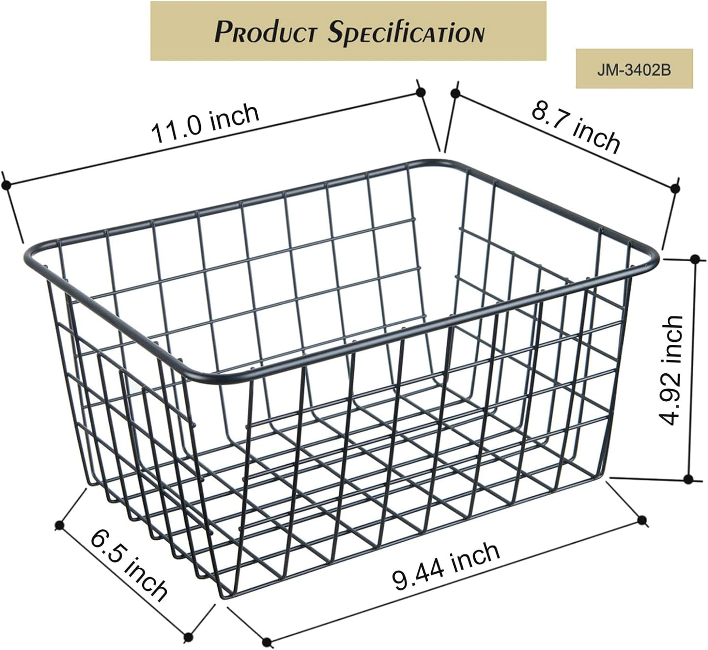 JUNCHU CHERRY Wire Kitchen Storage Basket 3 Packs,Perfect Pantry Organization Accessories Baskets,Laundry Basket,Countertop Organization,Suitable for Kitchen,Bathroom,Bedroom,Tabletop,Stackable,Black