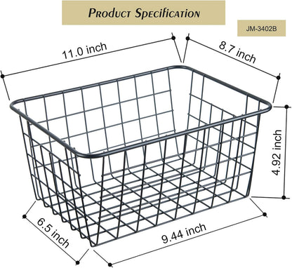 JUNCHU CHERRY Wire Kitchen Storage Basket 4 Packs,Perfect Pantry Organization Accessories Baskets,Laundry Basket,Countertop Organization,Suitable for Kitchen,Bathroom,Bedroom,Tabletop,Stackable,Chrome