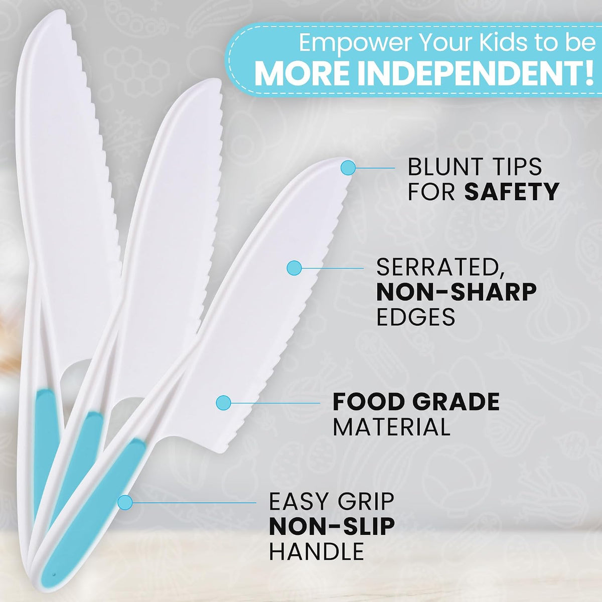 Zulay Kitchen 3-Piece Kids Knife Set for Real Cooking & Baking - Toddler Knives for Cutting Fruits, Veggies, & Cake - Children’s Montessori Knive with Serrated Edges - Safe & Fun Lettuce Knife (Red)