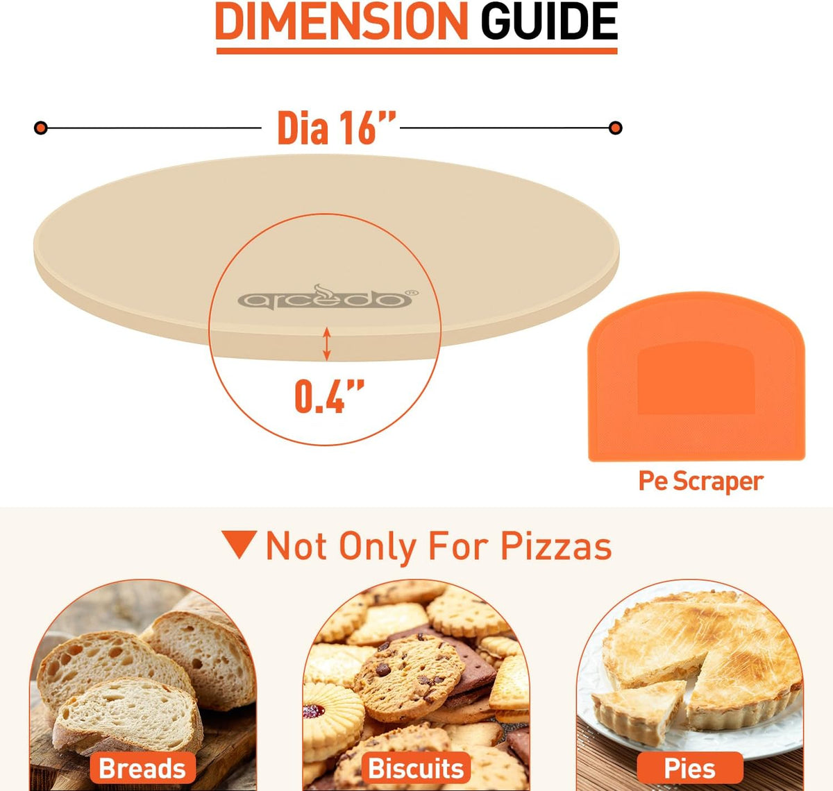 Arcedo Pizza Stone 16 Inch, Round Baking Stone for Bread, Cordierite