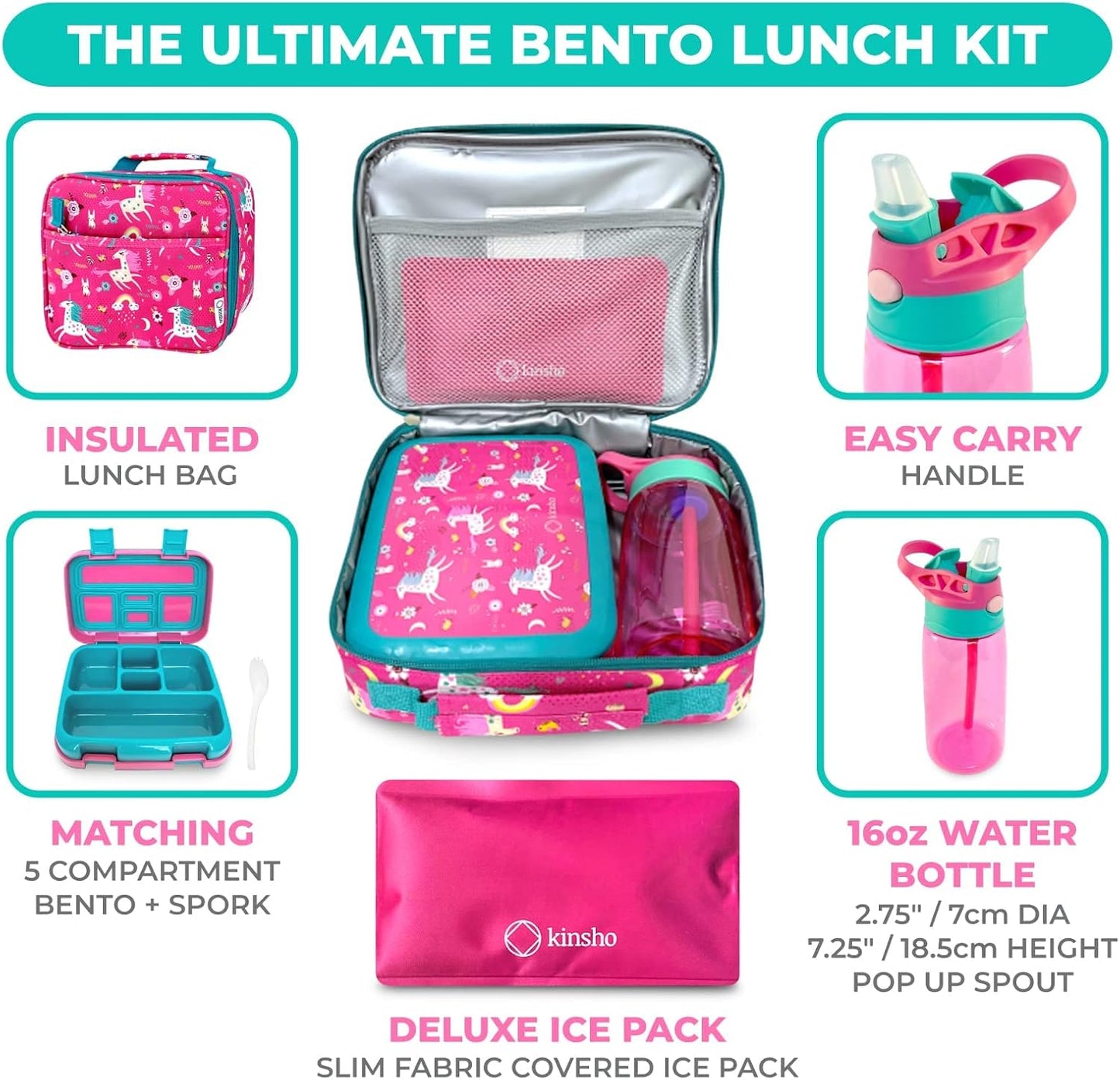 Kinsho Bento Lunch Box for Kids Toddlers, 5 Portion Control Sections, BPA Free Removable Plastic Tray, Pre-School Kid Toddler Daycare Lunches, Snack Container Ages 3 to 7 (Blue Space Rockets)