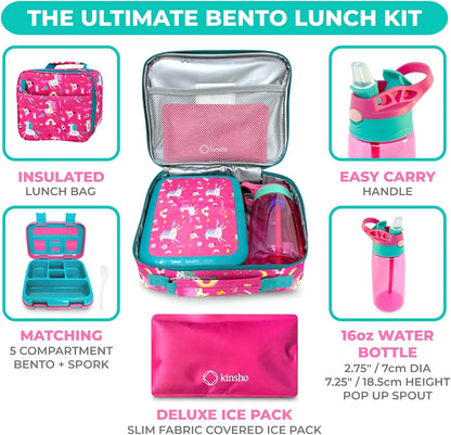 Kinsho Bento Lunch Box for Kids Toddlers, 5 Portion Control Sections, BPA Free Removable Plastic Tray, Pre-School Kid Toddler Daycare Lunches, Snack Container Ages 3 to 7 (Blue Space Rockets)