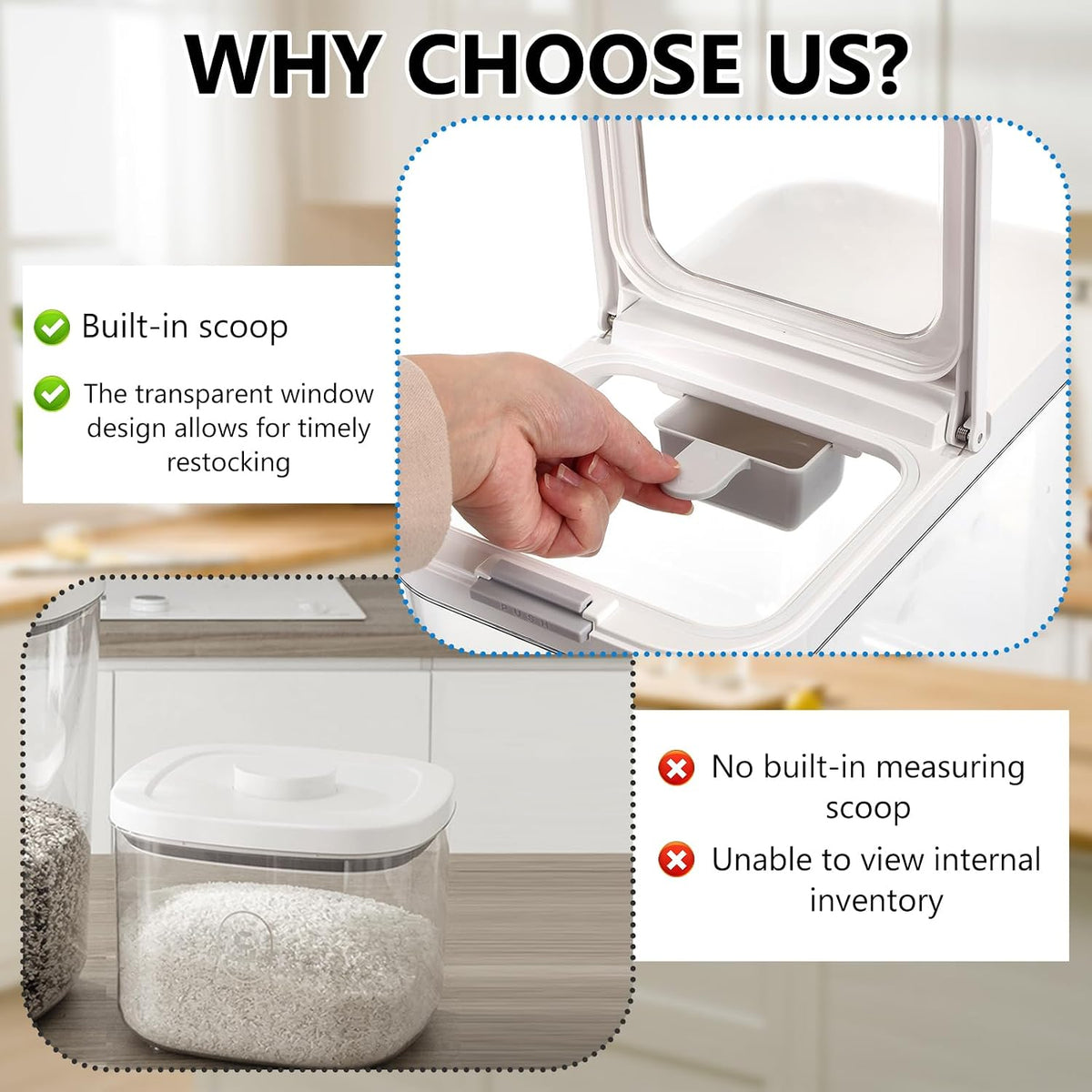 YEXEXINM 11 lbs Rice Dispenser with Measuring Spoon 6Qt/6L Tall and Narrow Food Storage Flour Bin Large Airtight Food Storage Rice Container for Kitchen Pantry Organization Slim Space-Saving
