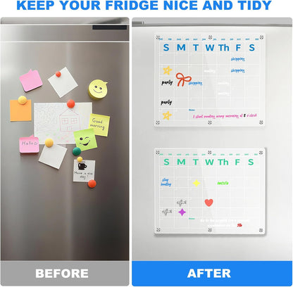 Fridge Calendar 15"x11", Magnetic Calendar for Refrigerator, Acrylic Whiteboard Calender Dry Erase, Monthly Meal Planner for Refrigerator, w/8 Markers (Blue)