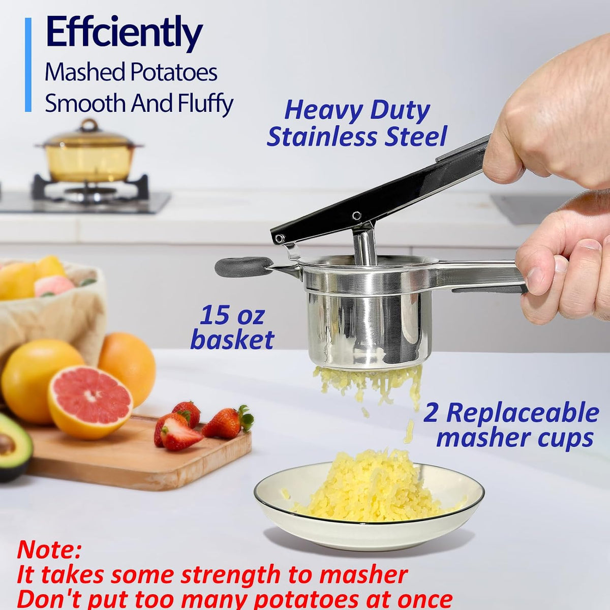 SPEENSUN 15oz Stainless Steel Potato Ricer, 2 Interchangeable Cups