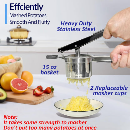 SPEENSUN 15oz Stainless Steel Potato Ricer, 2 Interchangeable Cups