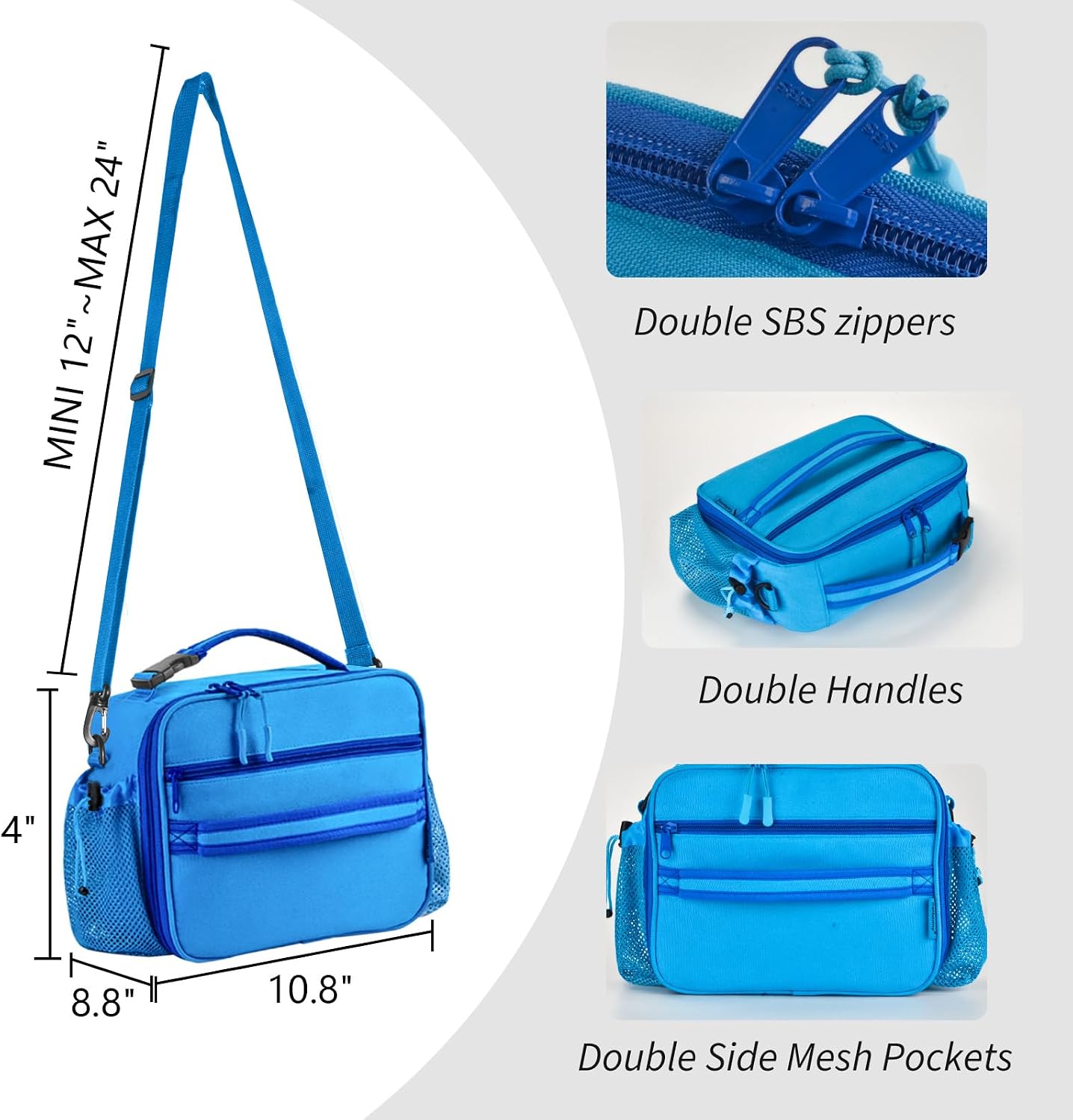 Cerbonny Kids Lunch Box, Insulated Lunch Bag for Girls and Boys, Durable Polyester with PEVA Lining, Adjustable Shoulder Strap, 10.8"L x 4"W x 8.8"H, 5 Pockets