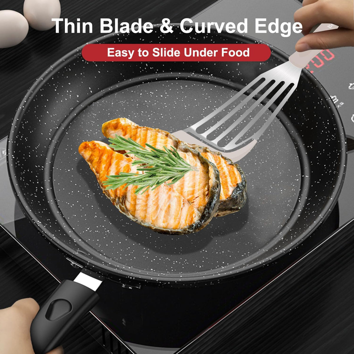 Beijiyi 2-Piece Silicone Fish Spatula for Nonstick Cookware, Heat Resistant | BPA Free, Flexible & Thin Edge, Scratch-Free, Slotted Turner, Kitchen Use, Cooking Flipper for Egg, Pancake, Dishwasher Safe