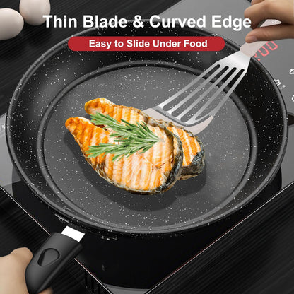 Beijiyi 2-Piece Silicone Fish Spatula for Nonstick Cookware, Heat Resistant | BPA Free, Flexible & Thin Edge, Scratch-Free, Slotted Turner, Kitchen Use, Cooking Flipper for Egg, Pancake, Dishwasher Safe